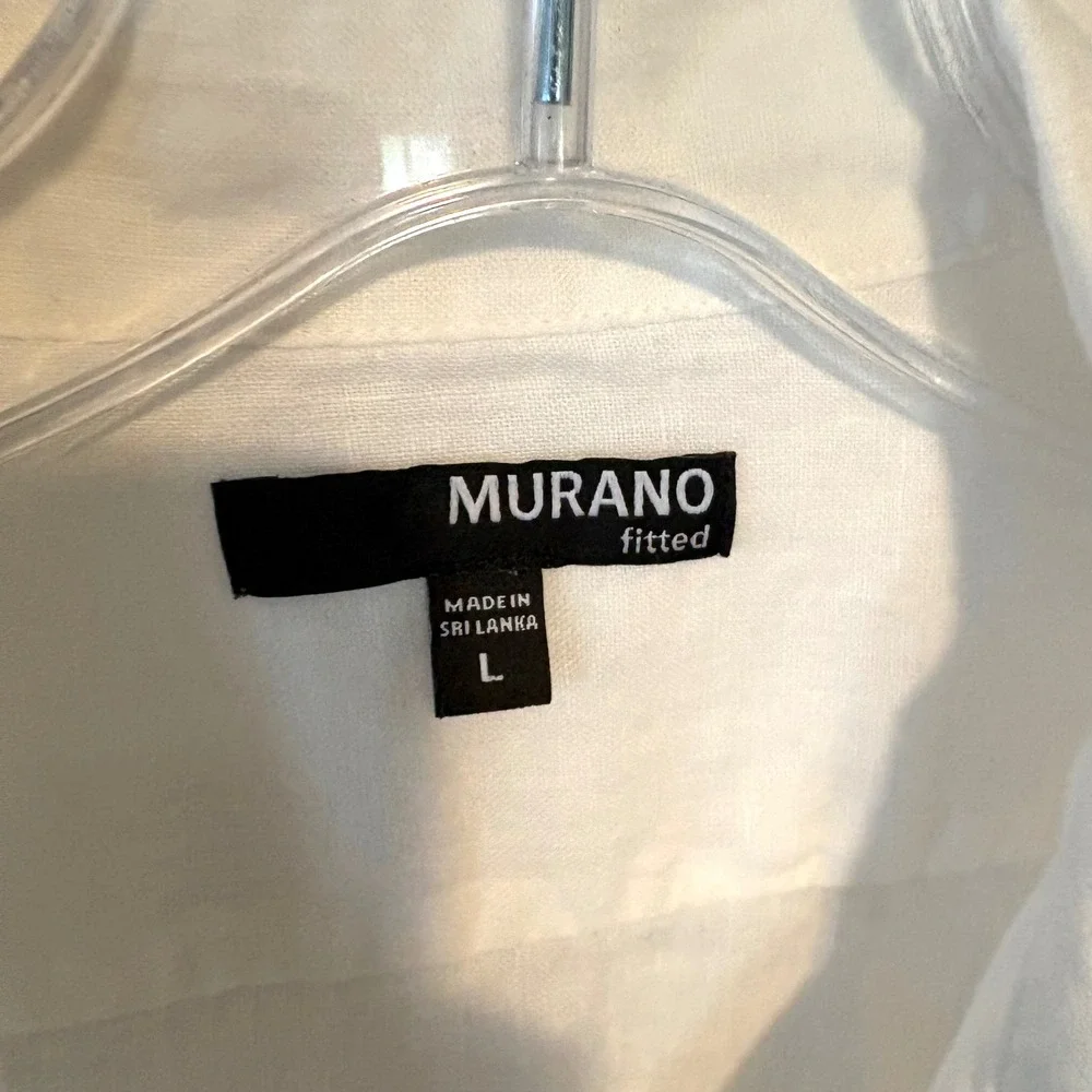 Murano Men's White Linen Short Sleeved Casual Button Front Shirt in Size L‎